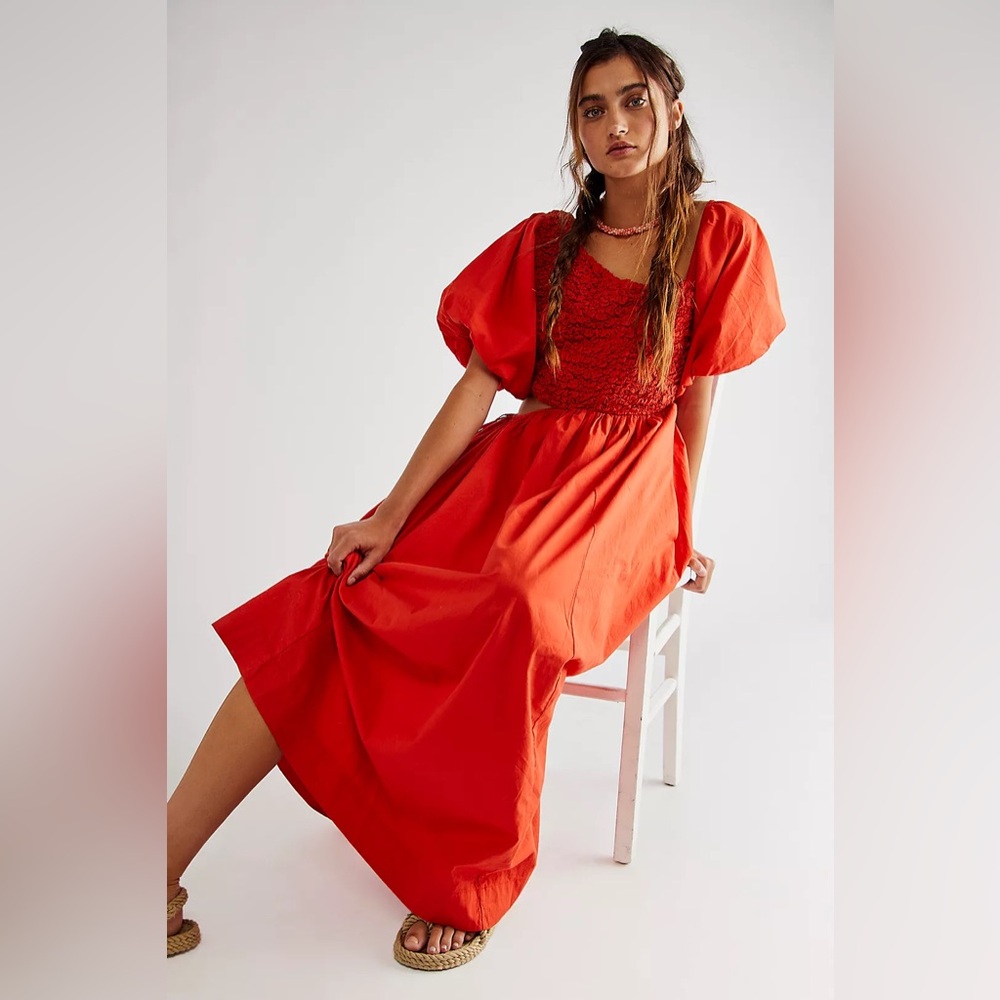 Free People Scarlet Puff Sleeve Midi Dress - Picture 4 of 4